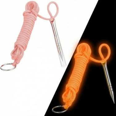 Imagem de Soulchen 2 peças 3,5 m 250 kg Paracord brilha no escuro suporte de pesca com espiga de peixe de aço inoxidável e anel dividido de 2,5 cm (rosa, brilho em laranja)