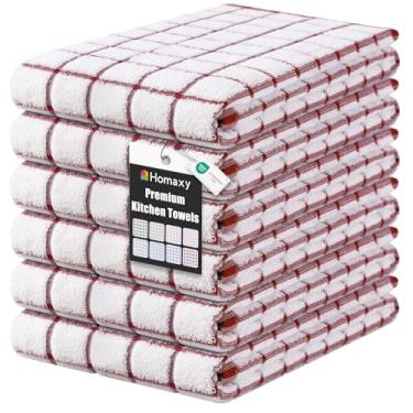 Imagem de Homaxy Toalhas de cozinha premium (40,6 cm x 71,1 cm, pacote com 6), panos de prato grandes de algodão fiado anel, toalhas de mão de cozinha macias super absorventes, conjunto de toalhas de chá de