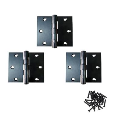 Imagem de Yeecheng Pacote com 3 dobradiças de porta de aço inoxidável pretas, dobradiças quadradas resistentes de 9 x 9 cm para portas internas e externas, janelas, caixas de madeira e armários