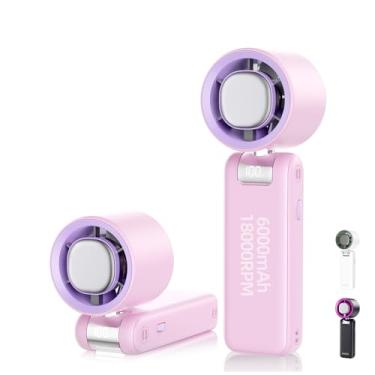 Imagem de Basike Ventilador de Mão Portátil Recarregavel com Display Digital, Função Resfriamento, 100 Níveis, 12W Bateria 6000mAh, Anjo Ajustável 180°, para Casa, Viagens e Escritório Durante o Verão (Rosa)