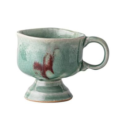Imagem de Copo de cerâmica com haste de esmalte brilhante moderno mini caneca vintage decoração de restaurante utensílios de bebida para casa e escritório