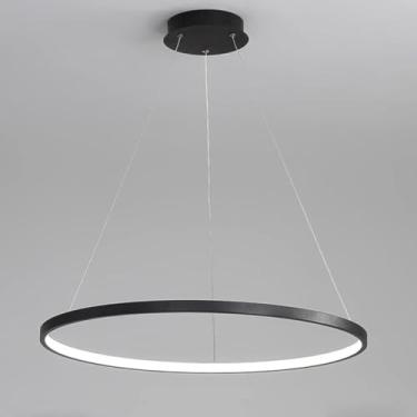Imagem de Luminária pendente redonda moderna de LED, com intensidade ajustável e controle remoto, ideal para sala de estar, sala de jantar e escritório (preta, 80 cm de comprimento).