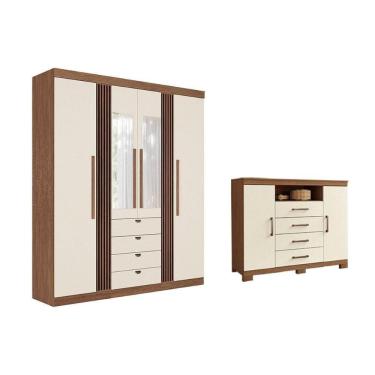 Imagem de Guarda Roupa +cômoda 2 Peças Qc276 Jatoba/areia - Santos Andirá