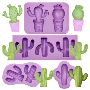 Imagem de Acvcatto Moldes de silicone de cacto, 4 peças, moldes de fondant suculentas 3D para assar, fazer sabonete, artesanato em resina, chocolate, doces, pasta de chiclete, cupcake, decoração de bolos