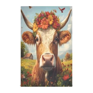 Imagem de xigua Conjunto de 1 panos de prato de cozinha de vaca com flores, macios e altamente absorventes de secagem rápida para limpeza de pratos e limpeza à mão, 71 x 45 cm