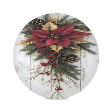 Imagem de STAYTOP Jogo americano redondo com bagas de Natal e azevinho, 6 peças, tapetes de mesa antiderrapantes fáceis de limpar para casa, cozinha, churrasco, festa, decoração de mesa