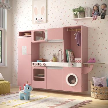Imagem de Cozinha Infantil Completa Com Torneira Luli Com Refrigerador Fogão Microondas Maquina De Lavar Tabua De Passar 
