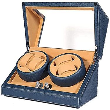 Imagem de HHHJQFAAT Enrolador de relógio para relógios automáticos, 5 programas de rotação com 4 relógios, um enrolador para relógios, caixa de enrolador de relógio de pulso mecânico, azul