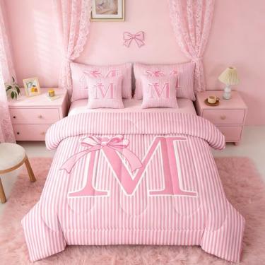 Imagem de Feelyou Conjunto de edredom com laço rosa, 7 peças, Queen, com laço de princesa sonhadora, para crianças, meninos, meninas, personalizado, cama em uma bolsa, para decoração de quarto de microfibra