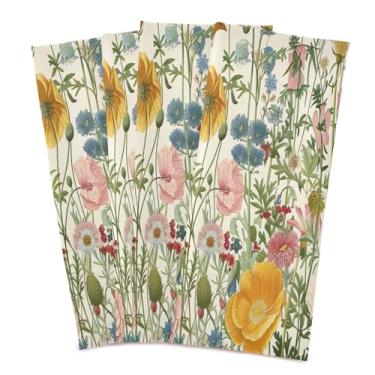 Imagem de xigua Conjunto de 4 panos de prato de cozinha Wildflower Meadow, macios e altamente absorventes de secagem rápida para limpeza de pratos e limpeza manual, 71 x 45 cm
