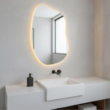 Imagem de Espelho Orgânico Dunna Com Led Quente De Banheiro Salão Camarim Closet Decorativo Quarto Sala Hall Demoglass (Led Quente - A 60 x L 40)