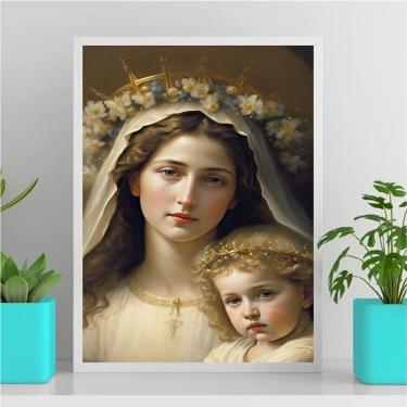 Imagem de Quadro Virgem Maria c/ Menino Jesus 24x18cm - Moldura branca