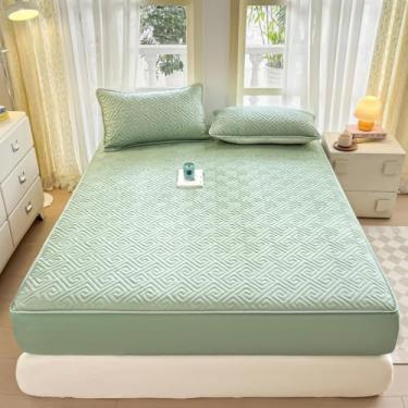 Imagem de Capa protetora de colchão, 360°, ajuste completo, respirável e não irrita a pele, impermeável, lavável, à prova de poeira, para solteiro/casal/Queen/King, verde |||150 x 200 cm/(150 x 199.9 cm)