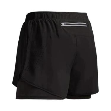 Imagem de Shorts De Corrida Masculinos Pretos 2 Em 1 Com Camada Dupla Para Fitne