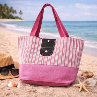 Imagem de Bolsa Praia Mulher Verão Férias Feminina Grande Ziper 1113 Cor:RosaTam