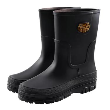 Imagem de kmkaren Botas de chuva masculinas, botas de borracha masculinas confortáveis, botas de jardim à prova d'água com design exclusivo de PVC, botas de lama de trabalho leves e duráveis para pesca