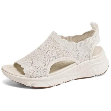 Imagem de YESWIN Sandálias femininas ortopédicas para caminhada, suporte de arco, confortável, sem cadarço, sandálias esportivas de bico aberto, para fascite plantar, verão, praia, casual, Branco, 36