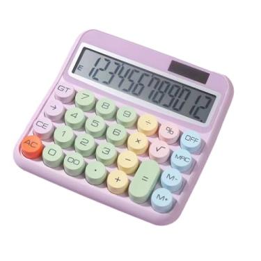 Imagem de Calculadora Mecânica com Tela LCD Grande de 12 Dígitos Botão Redondo Inclinada em 15 e Alimentação Dupla Ideal para Escritório Escola Lar Estudantes Contadores