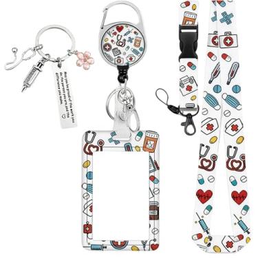 Imagem de Presentes de enfermeira para mulheres, porta-crachá de identificação com cordão e carretel retrátil, acessórios de suporte de crachá de enfermagem com chaveiro de enfermeira para formatura, presentes