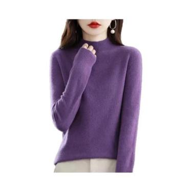 Imagem de Suéter Feminino De Lã Pura Para Outono E Inverno, Gola Semi-Alta, Mang