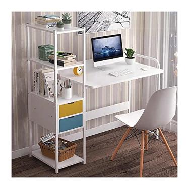 Imagem de Mesa grande de madeira para computador, laptop, mesa de escrita, mesa de estudo com prateleiras, gavetas, móveis de escritório, PC, laptop, estação de trabalho em casa (cor: bordo 97 cm) (branco 107
