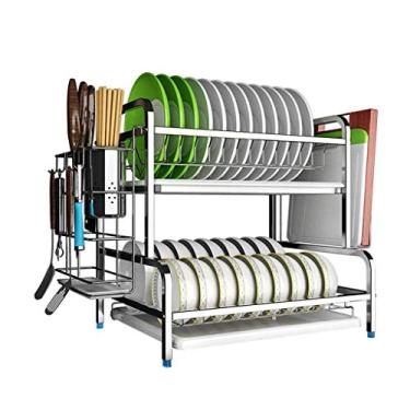 Imagem de HSYHKDSY Escorredor de pratos – cesto de armazenamento de escorredor de pratos de aço inoxidável para frutas e legumes com escorredor e suporte de faca de gaiola para pendurar pauzinhos