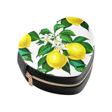Imagem de Burbuja Caixa de joias em forma de coração de limões mini estojo de joias de viagem para mulheres e meninas, estojo portátil organizador de armazenamento para brincos, anéis, colares e pulseiras