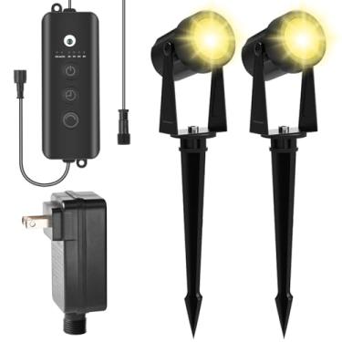 Imagem de ZYAN Luzes de paisagem de baixa tensão, iluminação de paisagem LED com sensor, holofotes externos IP65 à prova d'água para jardim de quintal, tensão regulável com temporizador, liga/desliga automática
