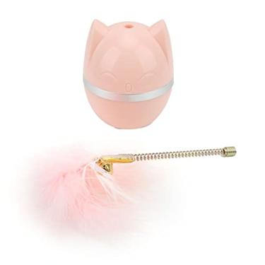 Imagem de Brinquedo de pena de gato Brinquedo interativo para gato com sino Fofo e engraçado Base em forma de gato Pena de animal real Seguro Não tóxico Estimular instintos de caça para (Rosa)