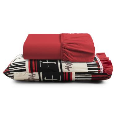 Imagem de Jogo Cama Lençol Fiore Solteiro Estampado 180 Fios 100% Algodão com Babadinho 2 Peças Vermelho Oriental Japonês