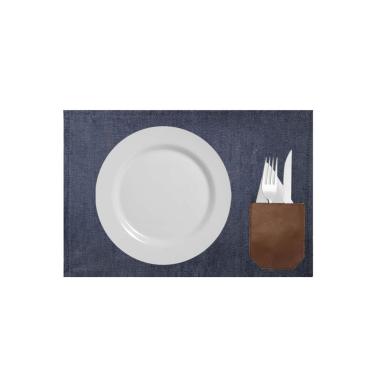 Imagem de Jogo Americano Jeans Bolso Couro Porta Talheres 2un