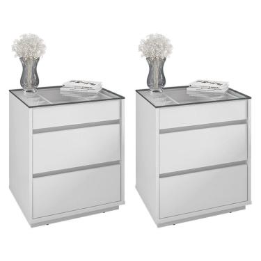 Imagem de Kit 2 Mesas De Cabeceira Belize 3 Gavetas Branco - Casa D Branco