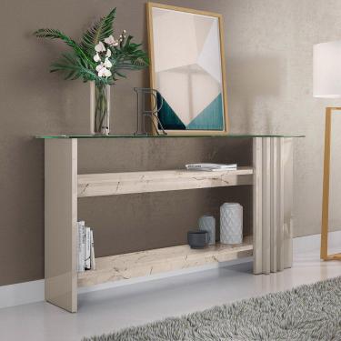 Imagem de Aparador De Sala Com Prateleiras 150cm Mirezi M20 - D'rossi Cor Calacata E Off White