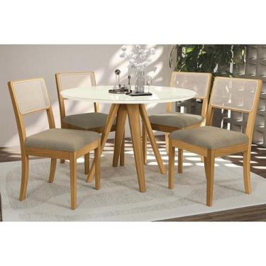 Imagem de Sala Jantar Mesa Duna Premium Madeira Maciça c/ Tampo Madeirado c/ Vid