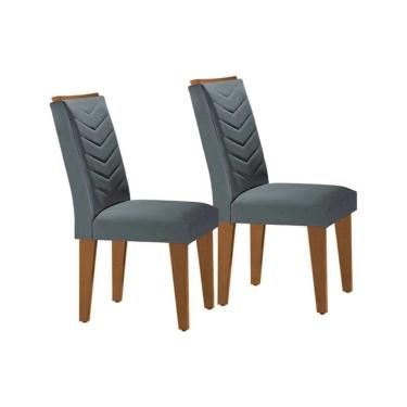 Imagem de Kit 2 Cadeiras De Cozinha Londrina Madeira Capuccino-suede Grafite - Rufato