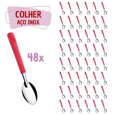 Imagem de 48 Colheres de Sopa Vermelho Aço Inox Plástico Luna Casa - Taumer, Lun