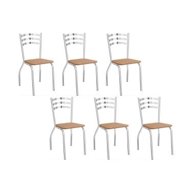 Imagem de Cadeiras Cozinha Portugal C007CR Aço Kit 6 Un Cromada/Corano Capuccino Kappesberg