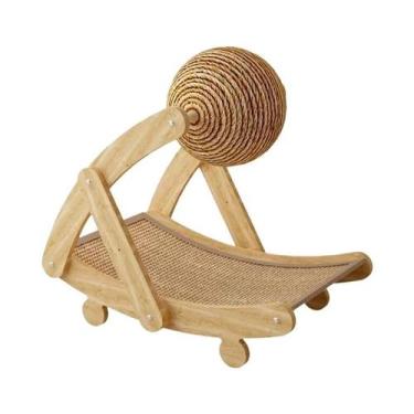 Imagem de Bola De Madeira Maciça Para Gatos Com Arranhador De Sisal, Brinquedo R