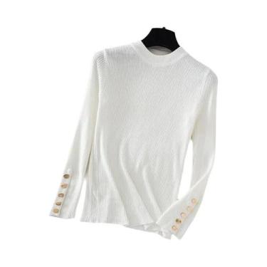 Imagem de Suéter Feminino De Gola Alta Com Manga Longa, Ajuste Slim, Tricô Macio