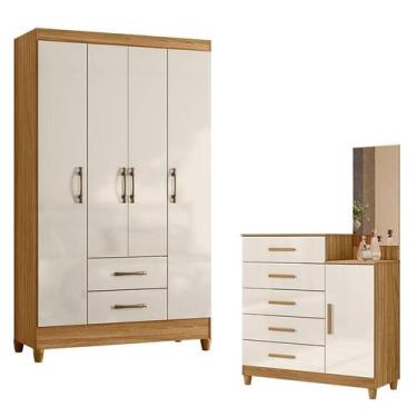 Imagem de Guarda Roupa Solteiro Paraty e Cômoda Lisboa Freijó Off White - Moval