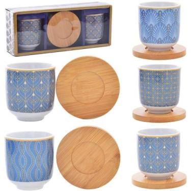 Imagem de Jogo De Xicara De Porcelana Com Pires De Bambu 4 Peças 110Ml - Rio De 