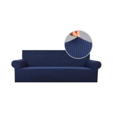 Imagem de Capa De Sofá Jacquard Azul Marinho Elástica Para Sofás De 1, 2, 3 E 4 