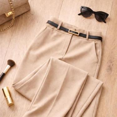 Imagem de Calça Pantalona Feminina Modelo Social Alfaiataria Cintura Alta com Ci