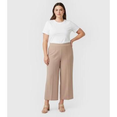 Imagem de Calça Feminina Pantalona Plus Size Renaluci Bege, G3, Bege