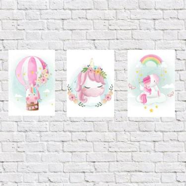 Imagem de Kit 3 Placas Decorativas Unicórnio Baby 18x27cm