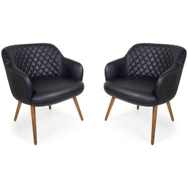 Imagem de Kit 02 Poltronas Jade Tressê Pés Palito Corano Black - Nexta Casa