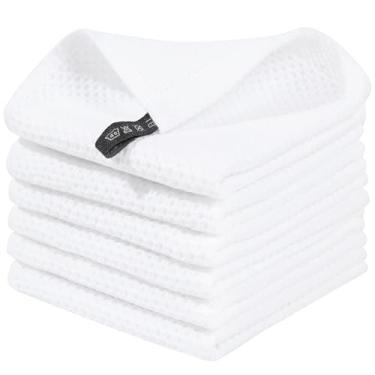 Imagem de Homaxy Panos de prato de cozinha 100% algodão, tecido waffle, ultramacios, absorventes e de secagem rápida, 30,5 x 30,5 cm, pacote com 6, branco