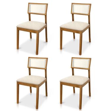 Imagem de Kit 04 Cadeiras de Jantar e Living Millie com Tela Natural Estofada Bouclê - Desk Design