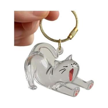 Imagem de Chaveiro Transparente Em Formato De Gato Fofo, Pequenos Ornamentos Com