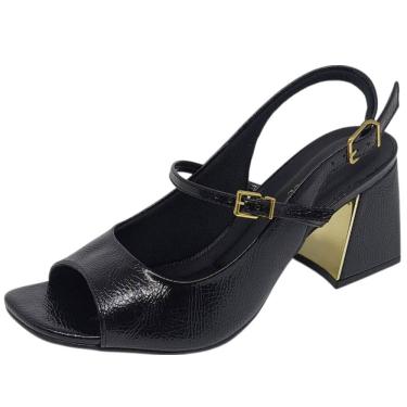 Imagem de Sandália Feminina Salto Bloco Elegante Conforto Verniz Bebecê
